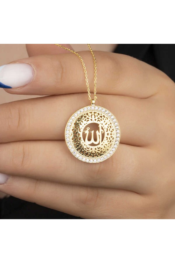 Gümüş Gold Allah Yazılı Kadın Kolye Gümüş Gold Allah Yazılı Kadın Kolye