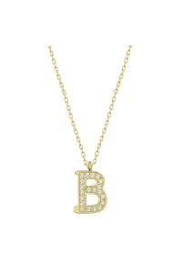 925 Ayar Gümüş Gold B Harfi Kadın Gümüş Kolye
