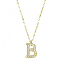 925 Ayar Gümüş Gold B Harfi Kadın Gümüş Kolye