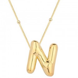 925 Ayar Gümüş Gold Balon N Harfi Kadın Kolye