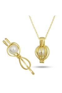 925 Ayar Gümüş Gold Beyaz İncili Kadın Kolye