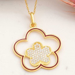 925 Ayar Gümüş Gold Çiçek Desenli Kadın Kolye 925 Ayar Gümüş Gold Çiçek Desenli Kadın Kolye