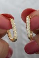 Gümüş Gold Çift Sıra Beyaz Taşlı J Kadın Küpe