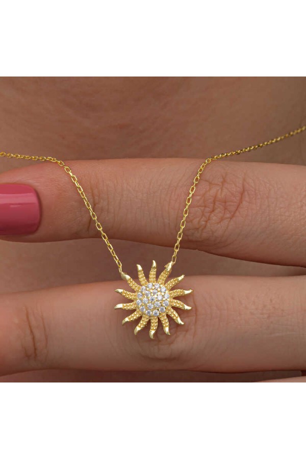 925 Ayar Gümüş Gold Güneş Kadın Kolye 925 Ayar Gümüş Gold Güneş Kadın Kolye