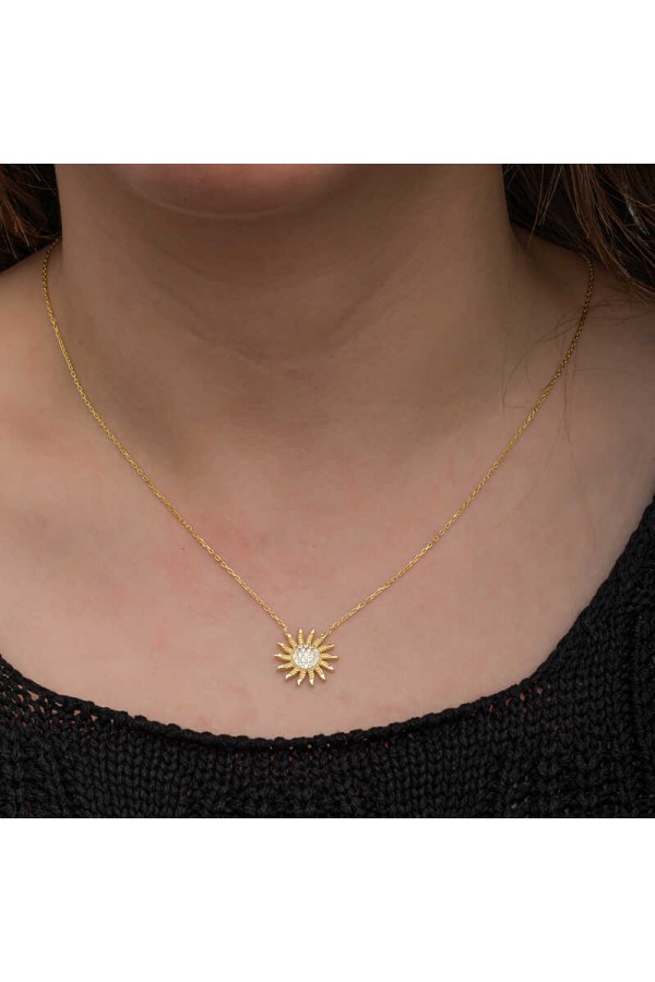 925 Ayar Gümüş Gold Güneş Kadın Kolye 925 Ayar Gümüş Gold Güneş Kadın Kolye