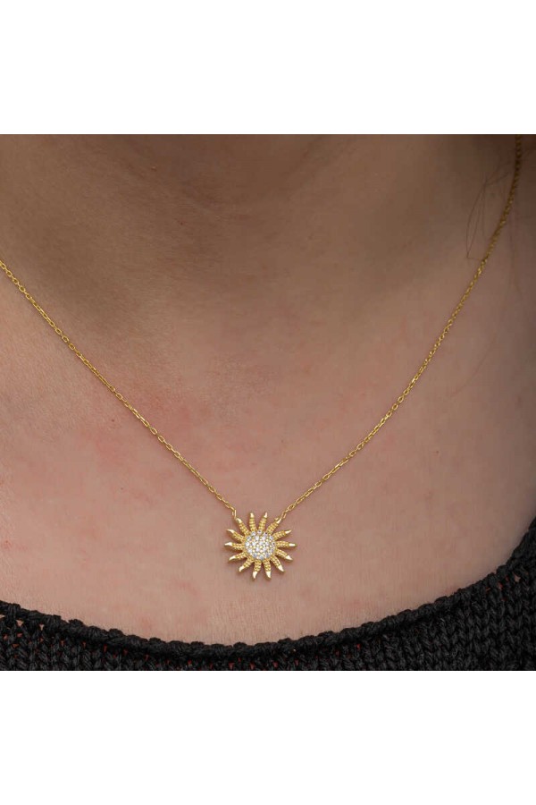 925 Ayar Gümüş Gold Güneş Kadın Kolye 925 Ayar Gümüş Gold Güneş Kadın Kolye