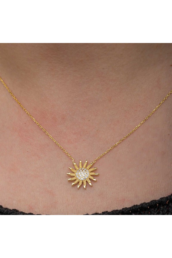 925 Ayar Gümüş Gold Güneş Kadın Kolye 925 Ayar Gümüş Gold Güneş Kadın Kolye