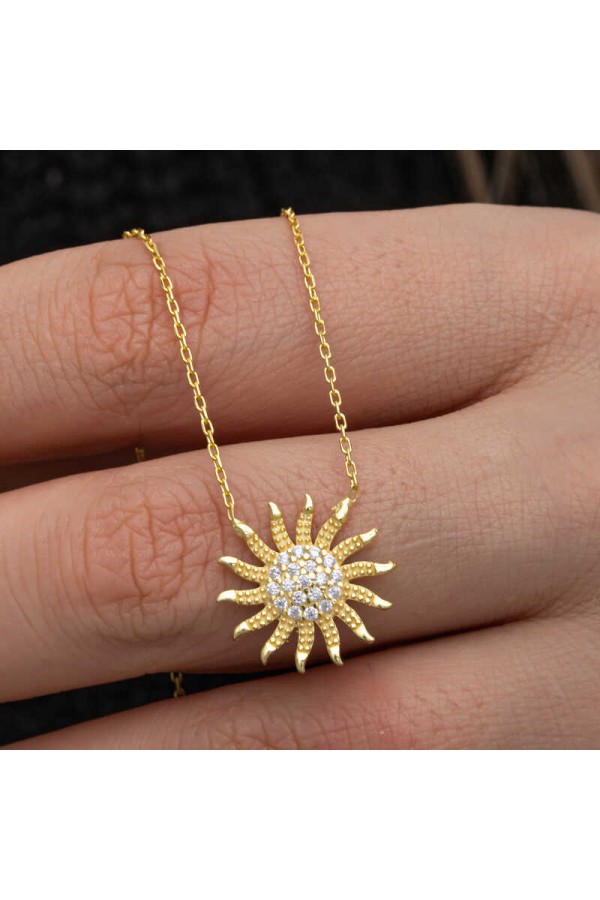 925 Ayar Gümüş Gold Güneş Kadın Kolye 925 Ayar Gümüş Gold Güneş Kadın Kolye