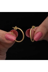 Gümüş Gold Kalemli Halka Kadın Küpe