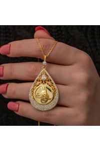 Gümüş Gold Kaplama Damla Tuğralı Kadın Kolye