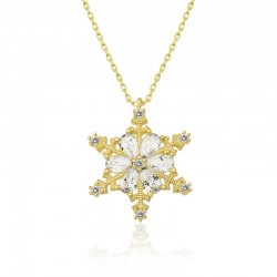 925 Ayar Gümüş Gold Kar Çiçeği Kadın Gümüş Kolye