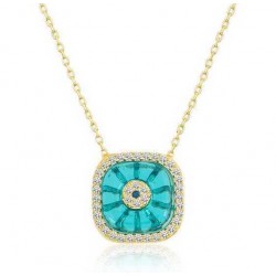 Gümüş Gold Kare Camgöz Nazar Bayan Kolye