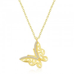 925 Ayar Gümüş Gold Kelebek Kadın Gümüş Kolye