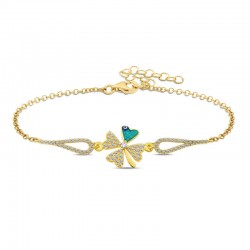 925 Ayar Gümüş Gold Nazarlı Yonca Bileklik