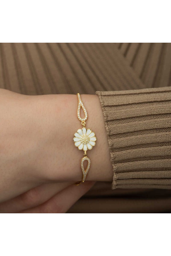 925 Ayar Gümüş Gold Papatya Bileklik 925 Ayar Gümüş Gold Papatya Bileklik