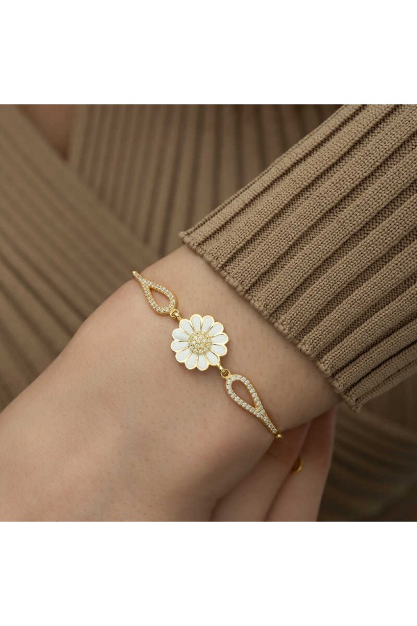 925 Ayar Gümüş Gold Papatya Bileklik 925 Ayar Gümüş Gold Papatya Bileklik