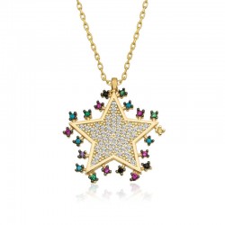 925 Ayar Gümüş Gold Parlayan Yıldız Kolye