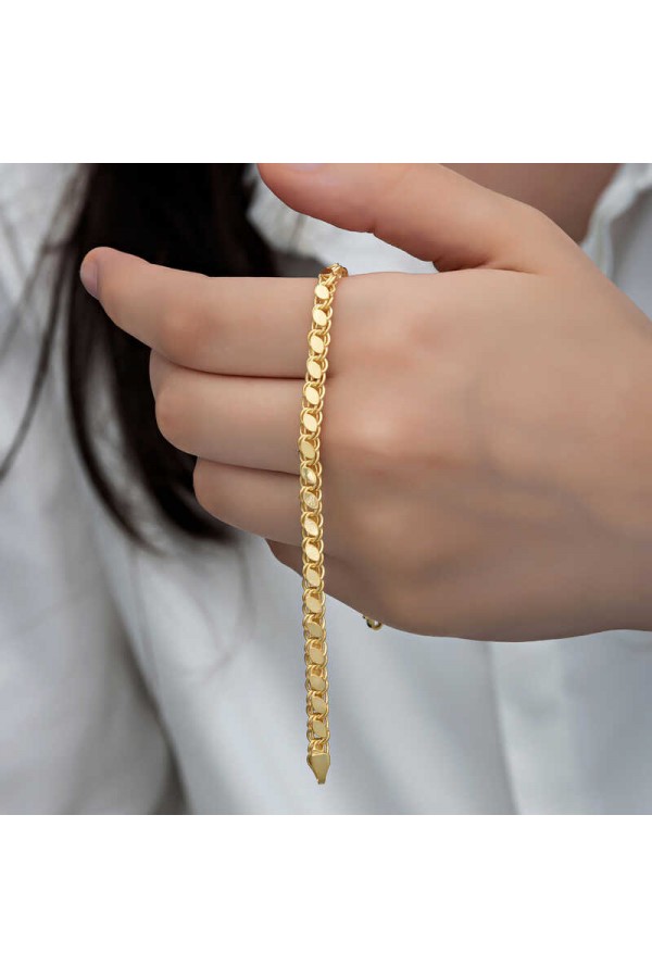 925 Ayar Gümüş Gold Pullu Zincir Kadın Bileklik 925 Ayar Gümüş Gold Pullu Zincir Kadın Bileklik