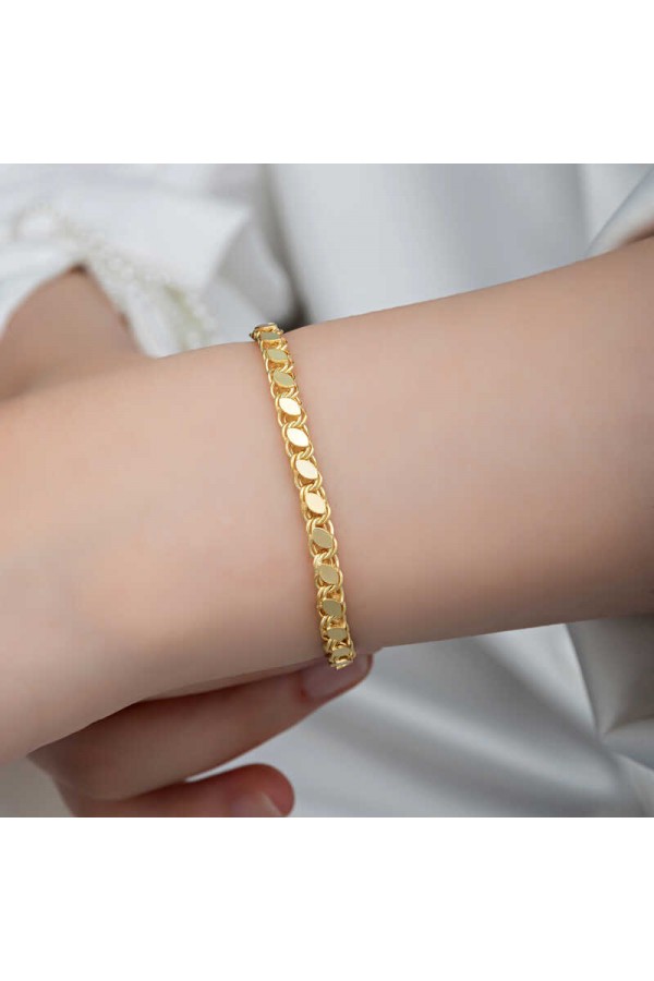 925 Ayar Gümüş Gold Pullu Zincir Kadın Bileklik 925 Ayar Gümüş Gold Pullu Zincir Kadın Bileklik