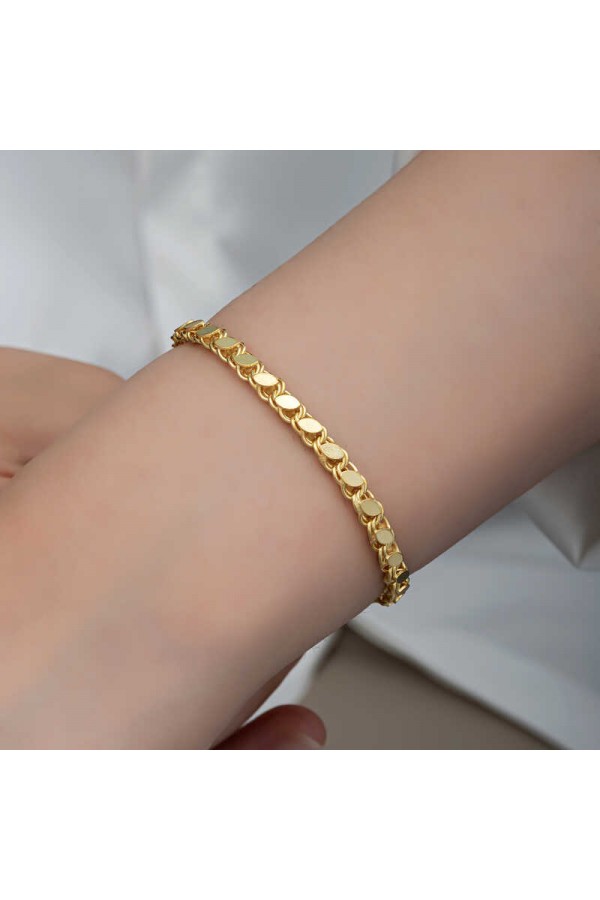 925 Ayar Gümüş Gold Pullu Zincir Kadın Bileklik 925 Ayar Gümüş Gold Pullu Zincir Kadın Bileklik