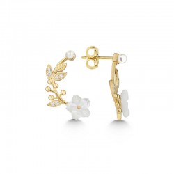 925 Ayar Gümüş Gold Sedef Çiçek Çivili Kadın Küpe