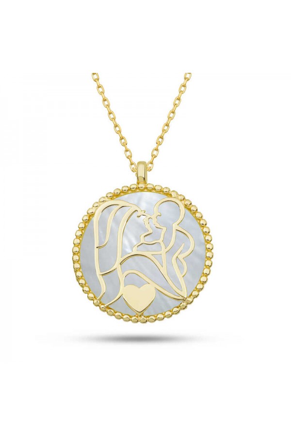 Gümüş Gold Sedef Taşlı Anne Çocuk Sevgisi Kolye Gümüş Gold Sedef Taşlı Anne Çocuk Sevgisi Kolye