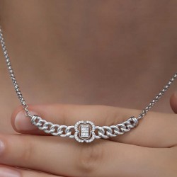 925 Ayar Gümüş Gurmet Zincirli Baget Taşlı Kadın Kolye 925 Ayar Gümüş Gurmet Zincirli Baget Taşlı Kadın Kolye