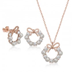 925 Ayar Gümüş İnci Kurdele Kadın Set 925 Ayar Gümüş İnci Kurdele Kadın Set