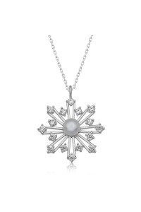 925 Ayar Gümüş İncili Kar Tanesi Kadın Gümüş Kolye