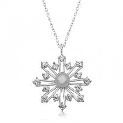 925 Ayar Gümüş İncili Kar Tanesi Kadın Gümüş Kolye