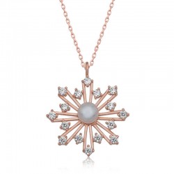 925 Ayar Gümüş Rose İncili Kar Tanesi Kadın Gümüş Kolye 925 Ayar Gümüş Rose İncili Kar Tanesi Kadın Gümüş Kolye