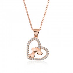 925 Ayar Gümüş Kalbin İçinde Üç Kalp Kadın Gümüş Kolye