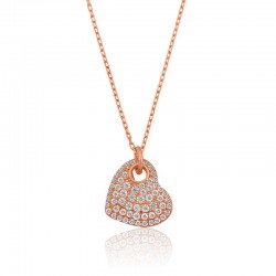 Gümüş Rose Kalp Bayan Kolye