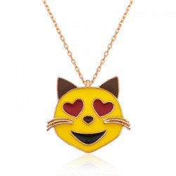 925 Ayar Gümüş Kalp Gözlü Kedi Emoji Kadın Gümüş Kolye 925 Ayar Gümüş Kalp Gözlü Kedi Emoji Kadın Gümüş Kolye