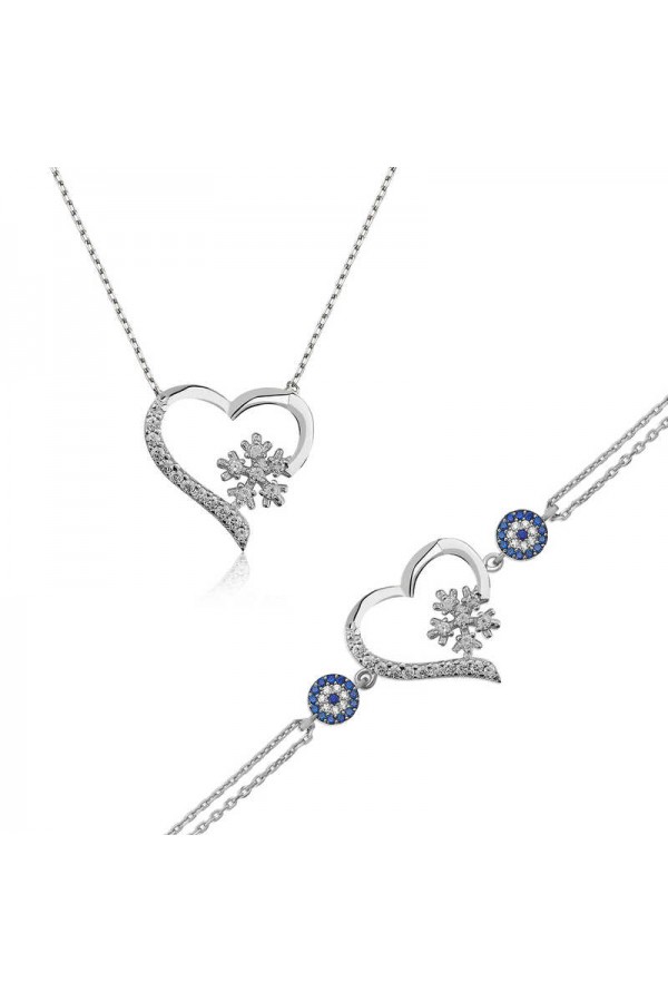925 Ayar Gümüş Kalp Kar Tanesi Set 925 Ayar Gümüş Kalp Kar Tanesi Set