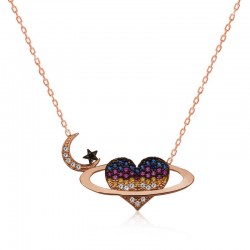 925 Ayar Gümüş Kalpli Gezegen Kadın Gümüş Kolye 925 Ayar Gümüş Kalpli Gezegen Kadın Gümüş Kolye