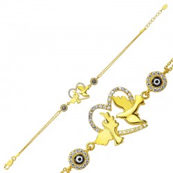 925 Ayar Gümüş Gold Kalpli Güvercin Bileklik