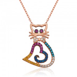 925 Ayar Gümüş Kalpli Kedi Kadın Gümüş Kolye 925 Ayar Gümüş Kalpli Kedi Kadın Gümüş Kolye