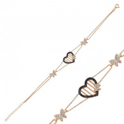 925 Ayar Gümüş Rose Kalpli Kelebek Bileklik 925 Ayar Gümüş Rose Kalpli Kelebek Bileklik