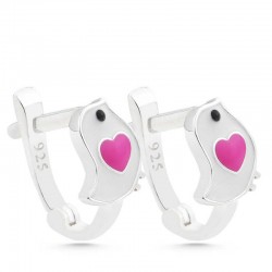 Gümüş Kalpli Kuş Çocuk Küpesi Gümüş Kalpli Kuş Çocuk Küpesi