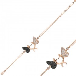 925 Ayar Gümüş Rose Kalpli Melek Bileklik 925 Ayar Gümüş Rose Kalpli Melek Bileklik