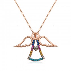 925 Ayar Gümüş Kalpli Melek Kadın Gümüş Kolye