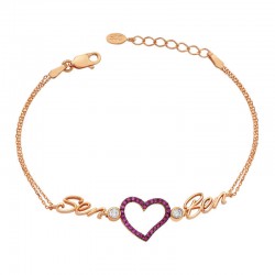 925 Ayar Gümüş Rose Kalpli Sen Ben Bileklik 925 Ayar Gümüş Rose Kalpli Sen Ben Bileklik