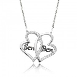 925 Ayar Gümüş Kalpli Sen Ben Kadın Gümüş Kolye