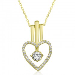 925 Ayar Gümüş Kalpli Tek Taş Kadın Gümüş Kolye