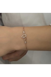 925 Ayar Gümüş Rose Kalpli Tektaş Kadın Bileklik