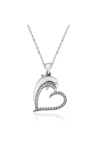 925 Ayar Gümüş Kalpli Yunus Balığı Kadın Gümüş Kolye