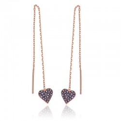 Gümüş Kalpli Zincir Küpe