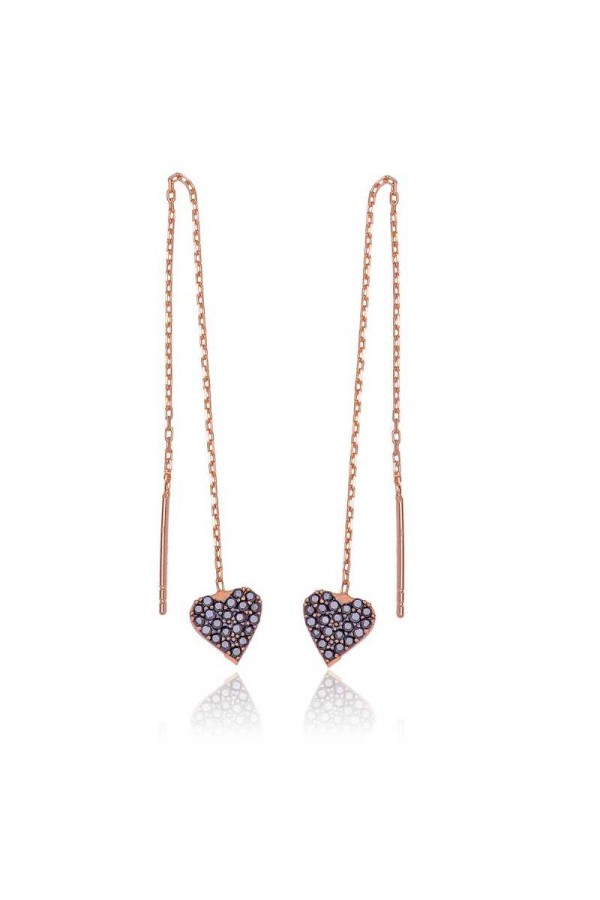 Gümüş Kalpli Zincir Küpe