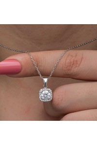 925 Ayar Gümüş Kare Montür Tek Taş Kadın Kolye